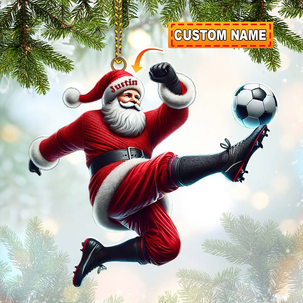 Blisscorners Custom Name Football Santa Ornament, Christmas Gift2D Flat LM2211