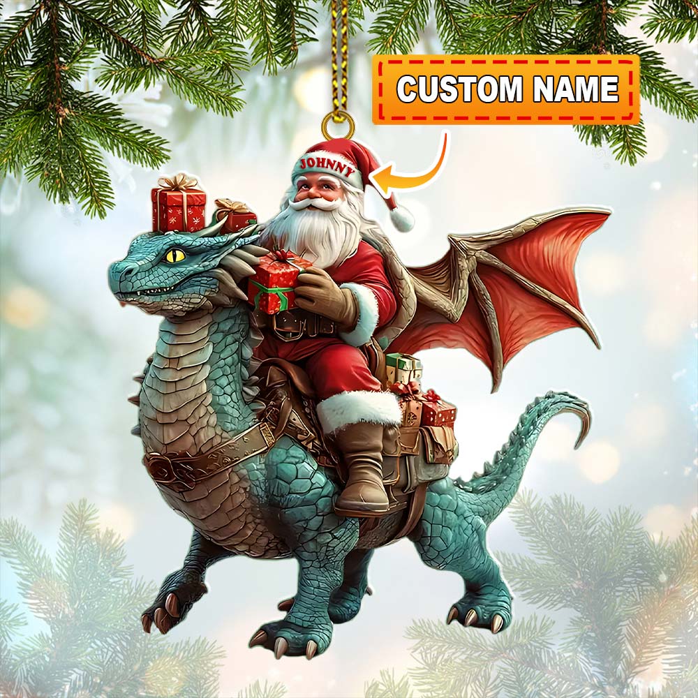 Blisscorners Custom Name Santa Dragon Ornament, Christmas Gift for Dragon Lover782D Flat LM2111