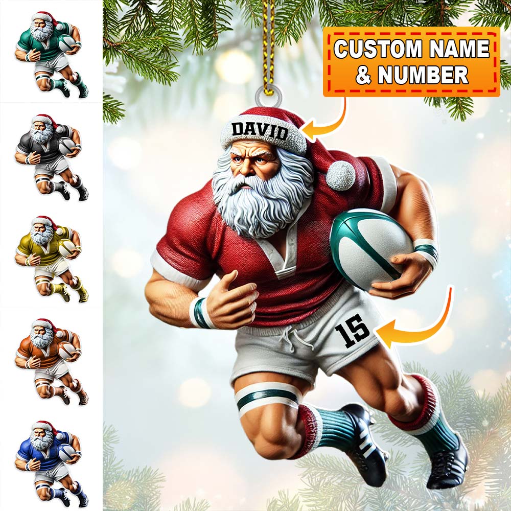 Blisscorners Custom Name Rugby Football Santa Ornament, Rugby Football Lover Christmas Gift2D Flat LM2211