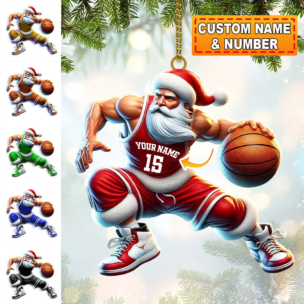 Blisscorners Custom Name Basketball Santa Ornament, Basketball Lover Christmas Gift2D Flat LM2211