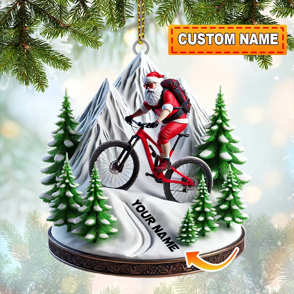 Blisscorners Custom Name Santa Mountain Bike Ornament, Mountain Bike Christmas Gift2D Flat LM2111