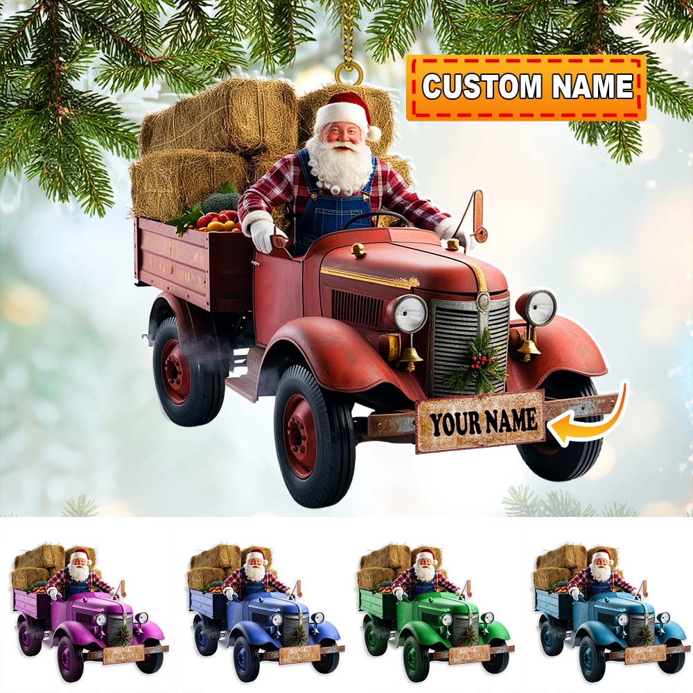 Blisscorners Custom Name Santa Truck Ornament, Christmas Gift Decoration2D Flat LM2111
