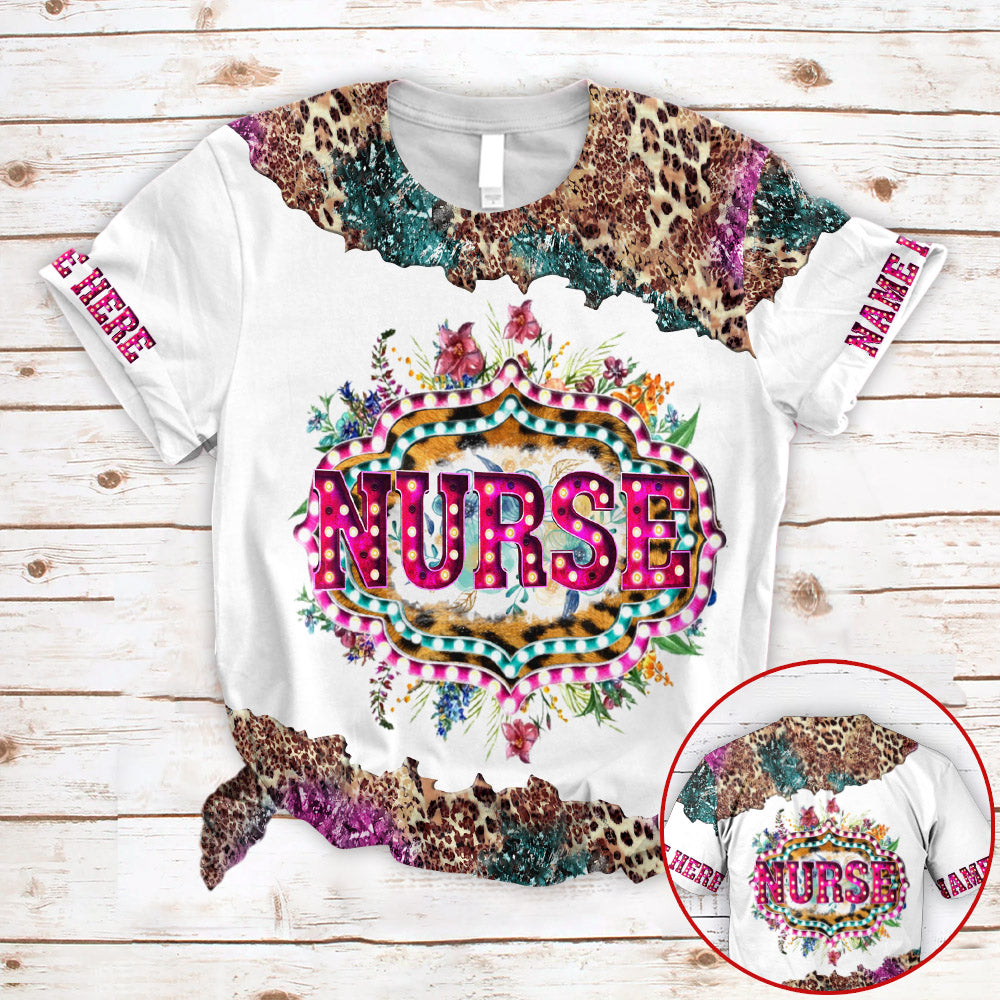 Blisscorners Personalized Shirts Nurse Sublimation Floral Leopard 3D All Over Print Shirts For Nurse