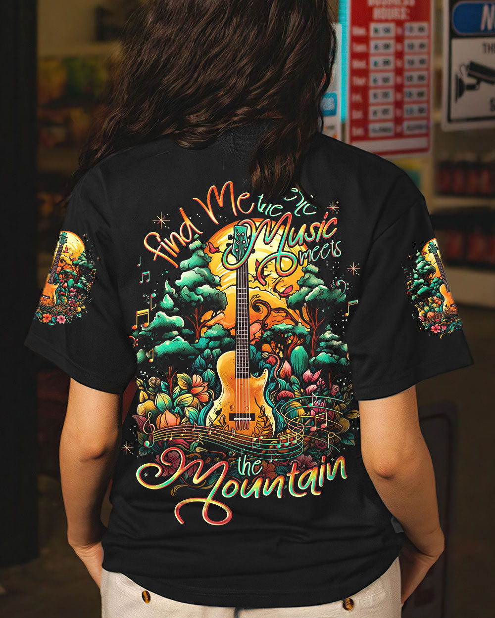 BLISSCORNERS FIND ME WHERE THE MUSIC MEETS THE MOUNTAIN ALL OVER PRINT