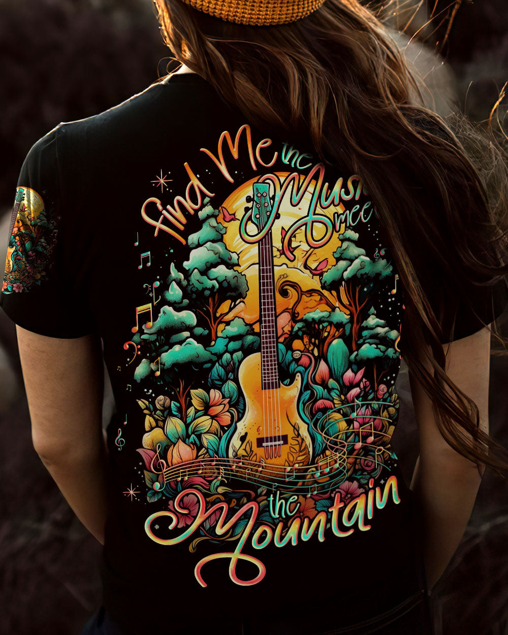 BLISSCORNERS FIND ME WHERE THE MUSIC MEETS THE MOUNTAIN ALL OVER PRINT