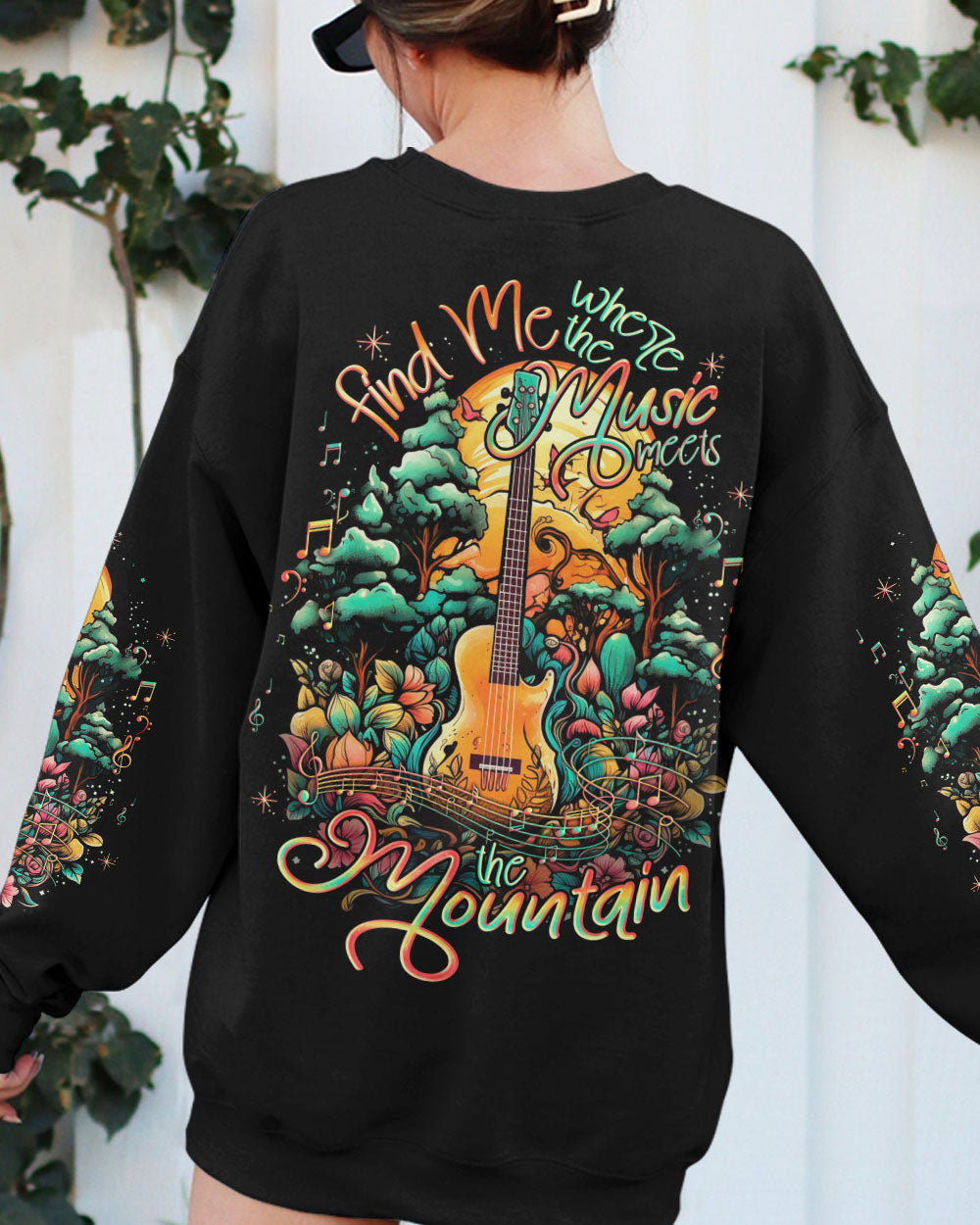 BLISSCORNERS FIND ME WHERE THE MUSIC MEETS THE MOUNTAIN ALL OVER PRINT
