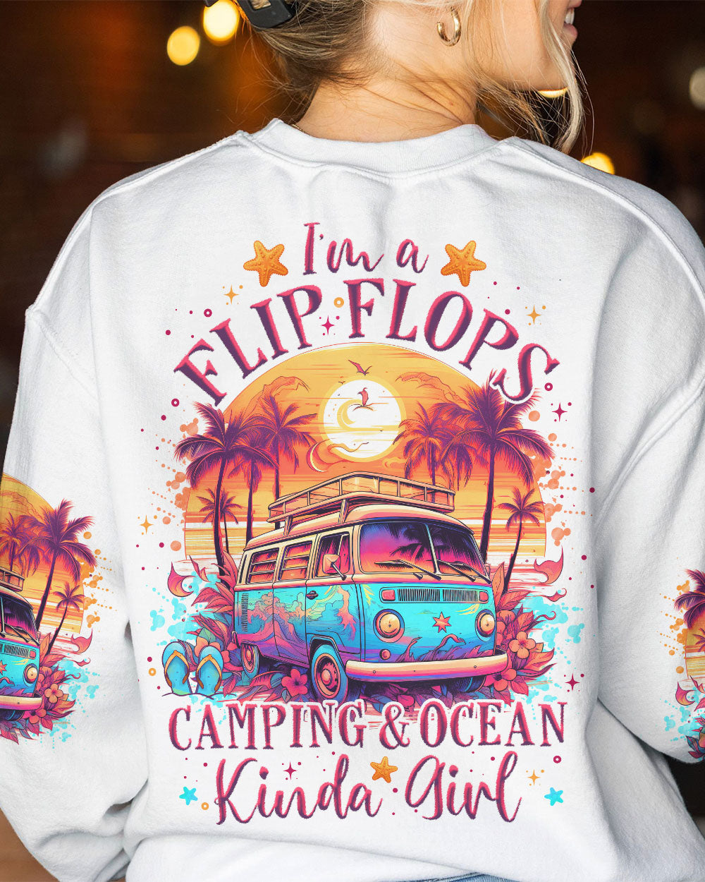 BLISSCORNERS FLIP FLOPS CAMPING OCEAN KINDA GIRL ALL OVER PRINT