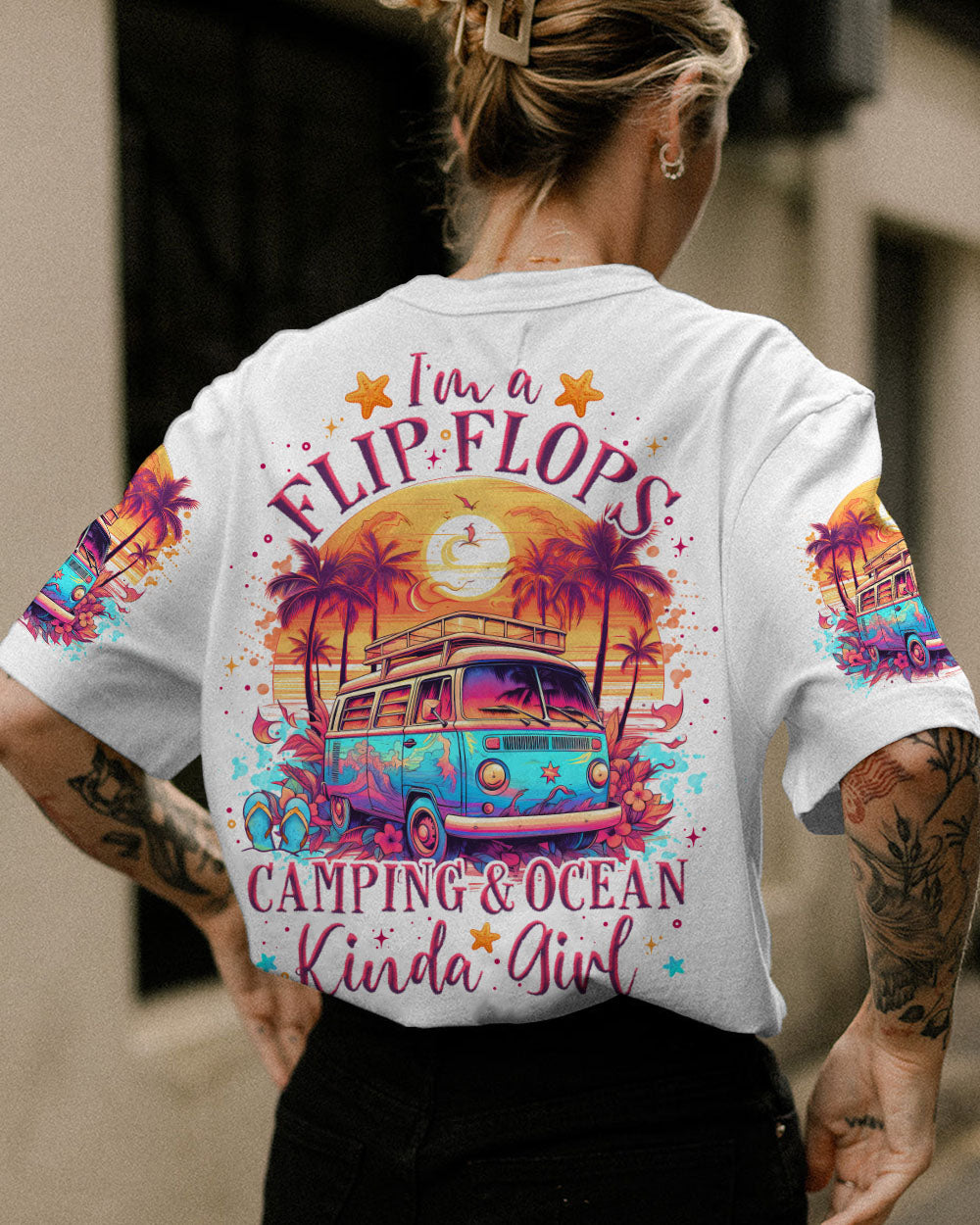 BLISSCORNERS FLIP FLOPS CAMPING OCEAN KINDA GIRL ALL OVER PRINT