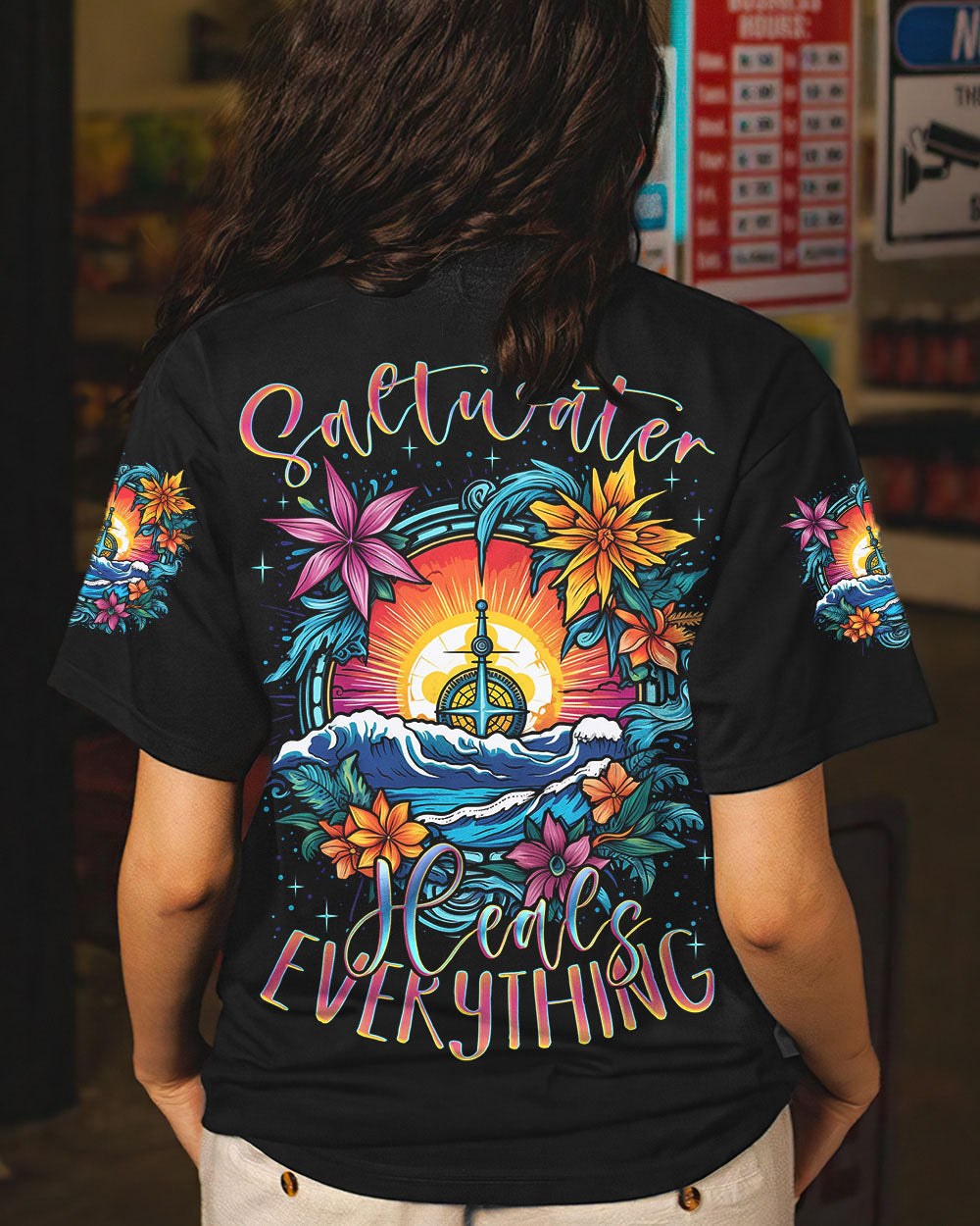 BLISSCORNERS SALTWATER HEALS EVERYTHING COMPASS ALL OVER PRINT