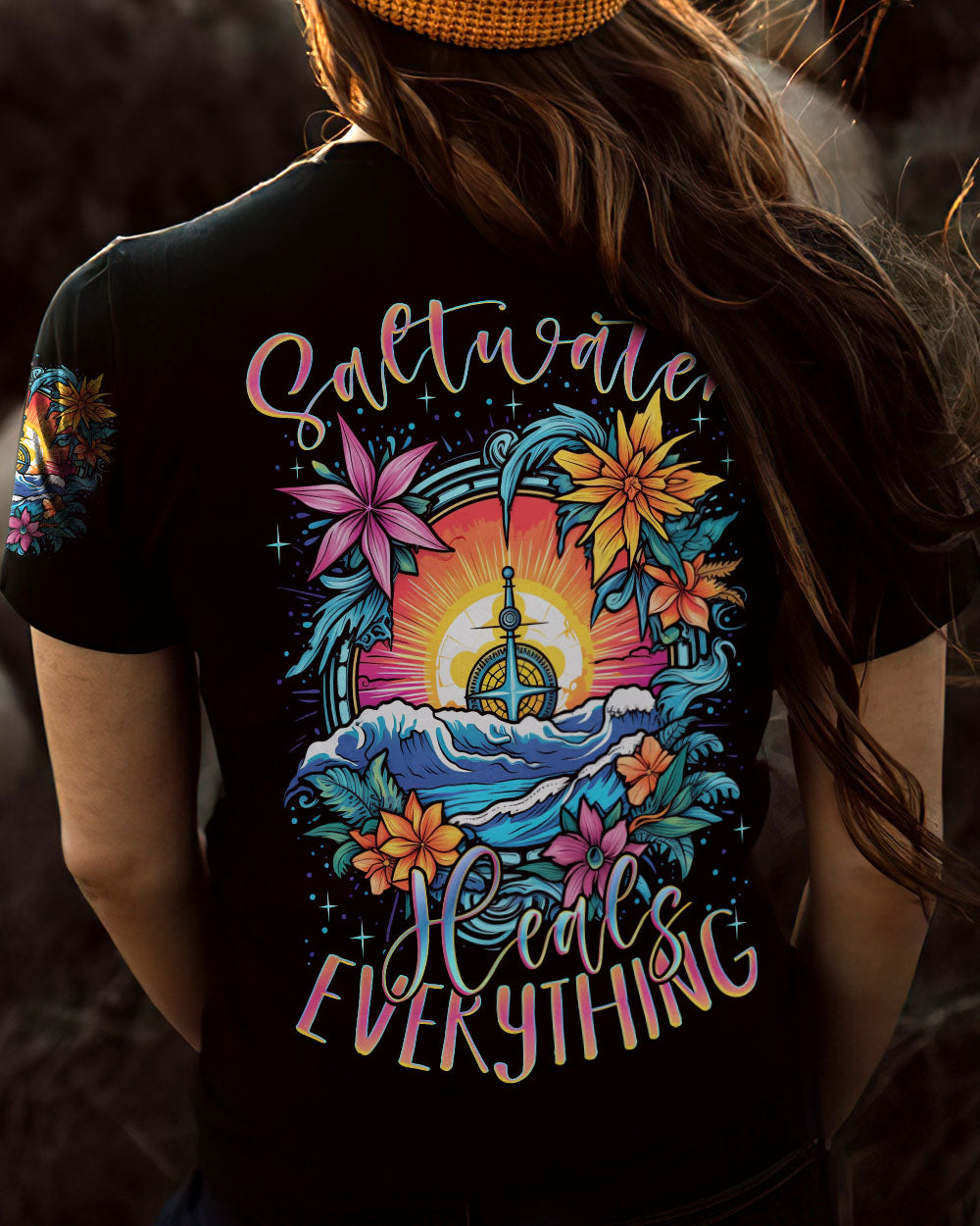 BLISSCORNERS SALTWATER HEALS EVERYTHING COMPASS ALL OVER PRINT
