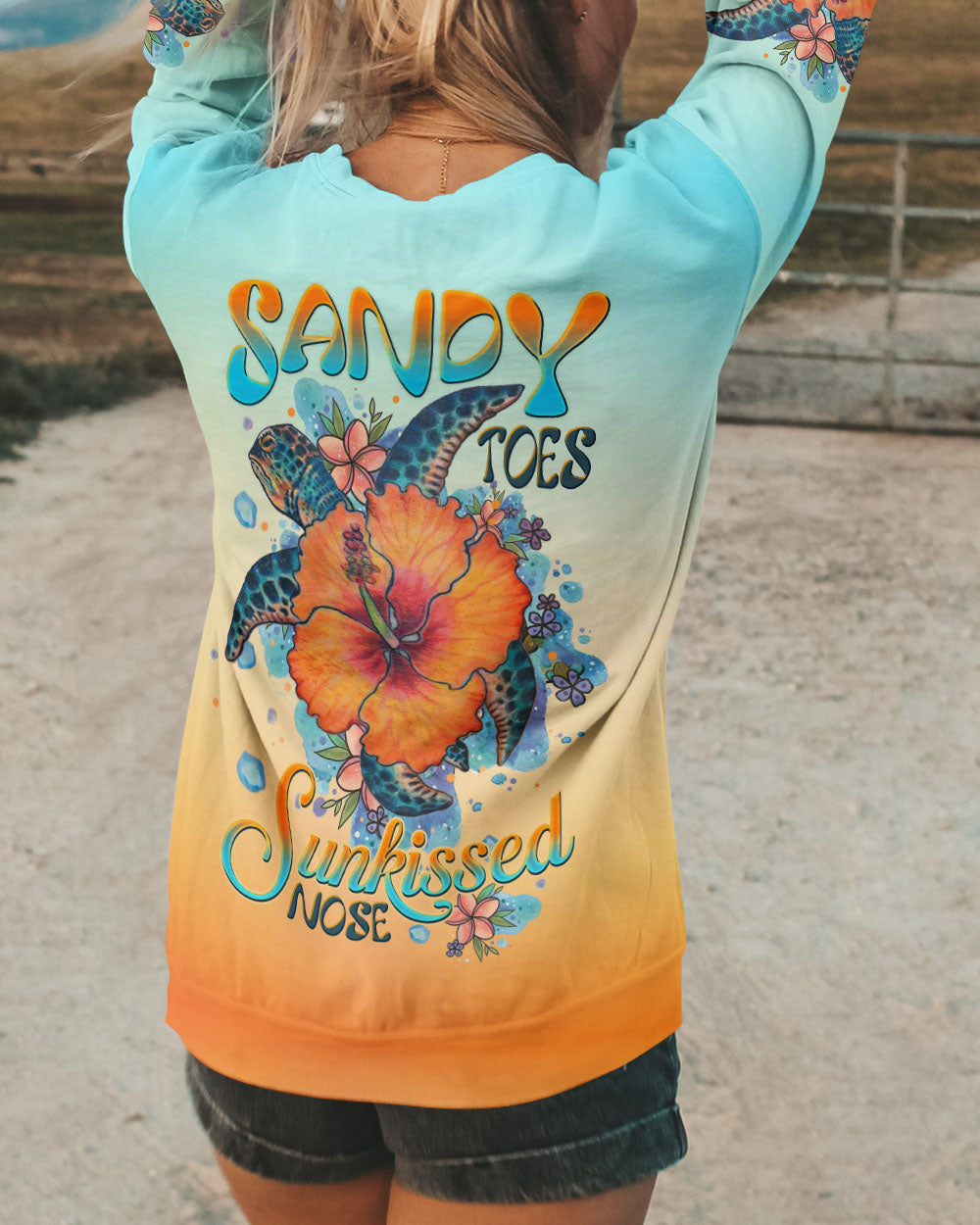 BLISSCORNERS SANDY TOES SUNKISSED NOSE TURTLE HIBISCUS ALL OVER PRINT