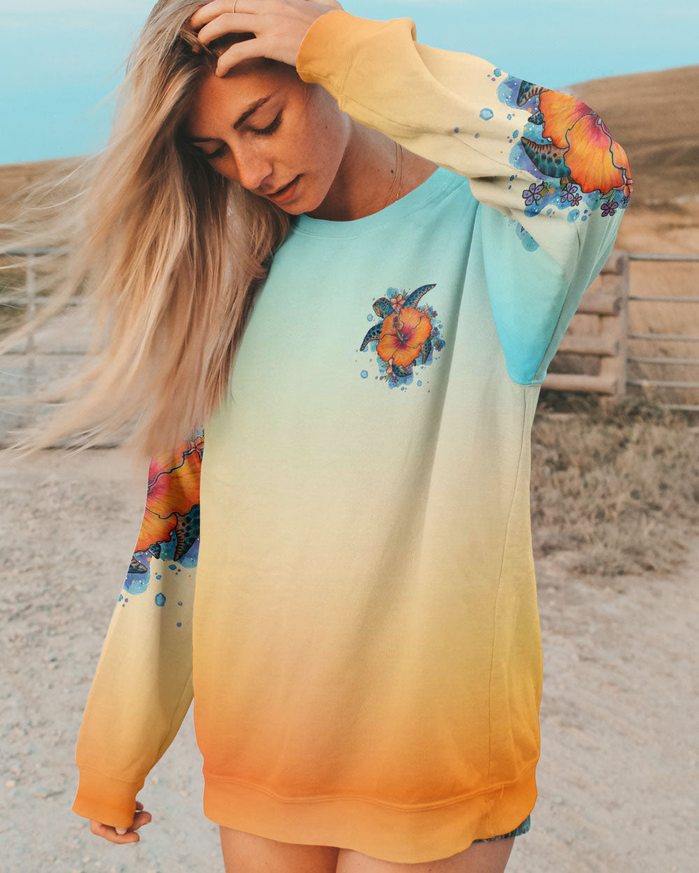 BLISSCORNERS SANDY TOES SUNKISSED NOSE TURTLE HIBISCUS ALL OVER PRINT