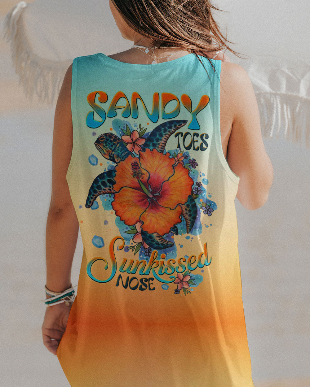 BLISSCORNERS SANDY TOES SUNKISSED NOSE TURTLE HIBISCUS ALL OVER PRINT