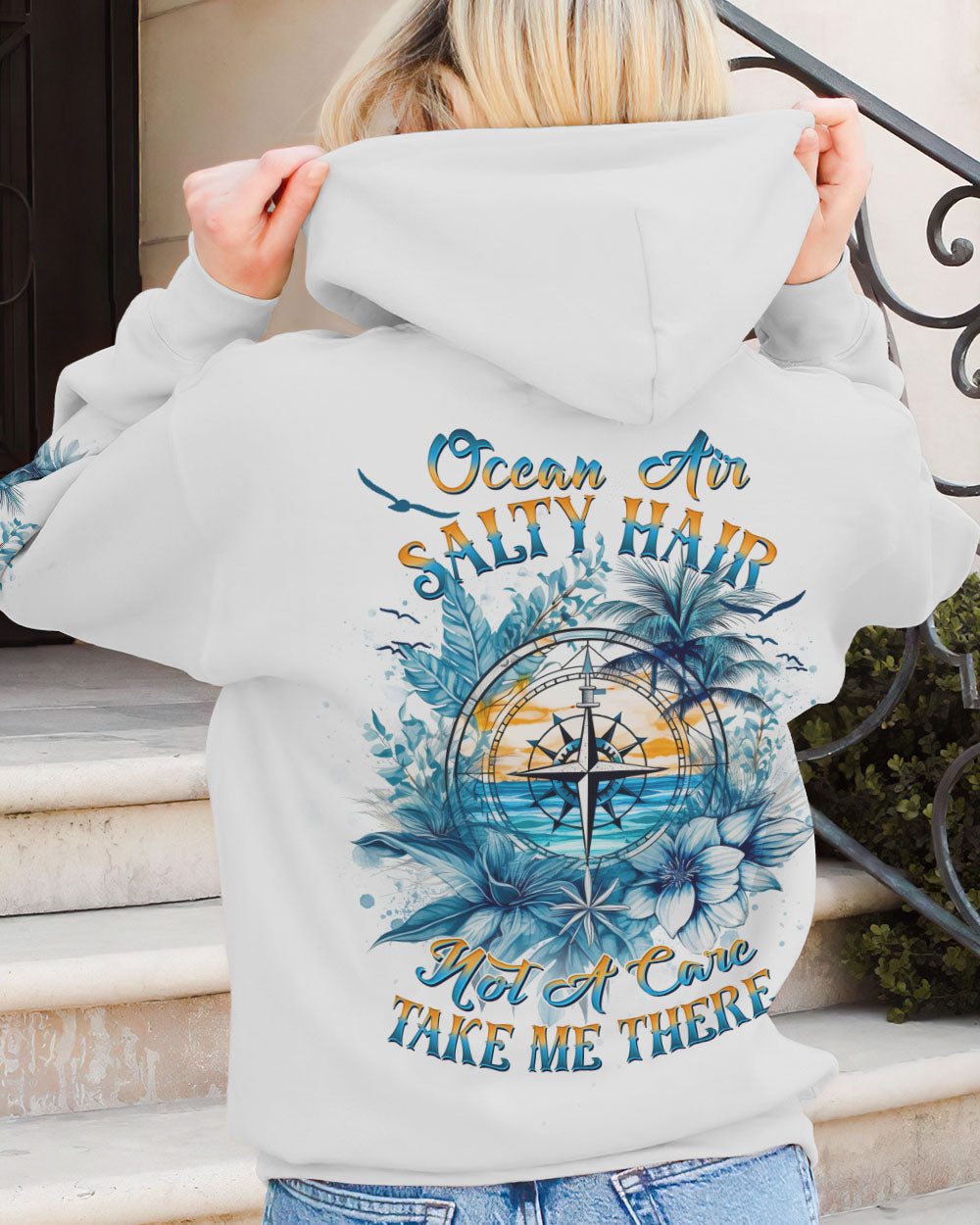 BLISSCORNERS OCEAN AIR SALTY HAIR COMPASS ALL OVER PRINT