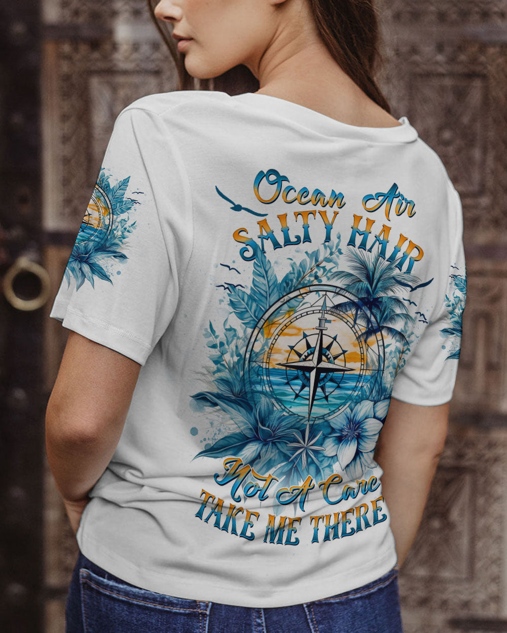 BLISSCORNERS OCEAN AIR SALTY HAIR COMPASS ALL OVER PRINT