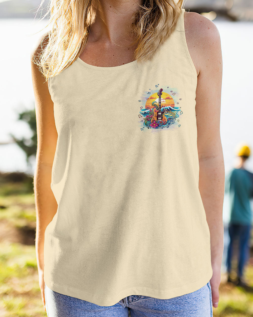 BLISSCORNERS FIND ME WHERE THE MUSIC MEETS THE OCEAN GUITAR ALL OVER PRINT