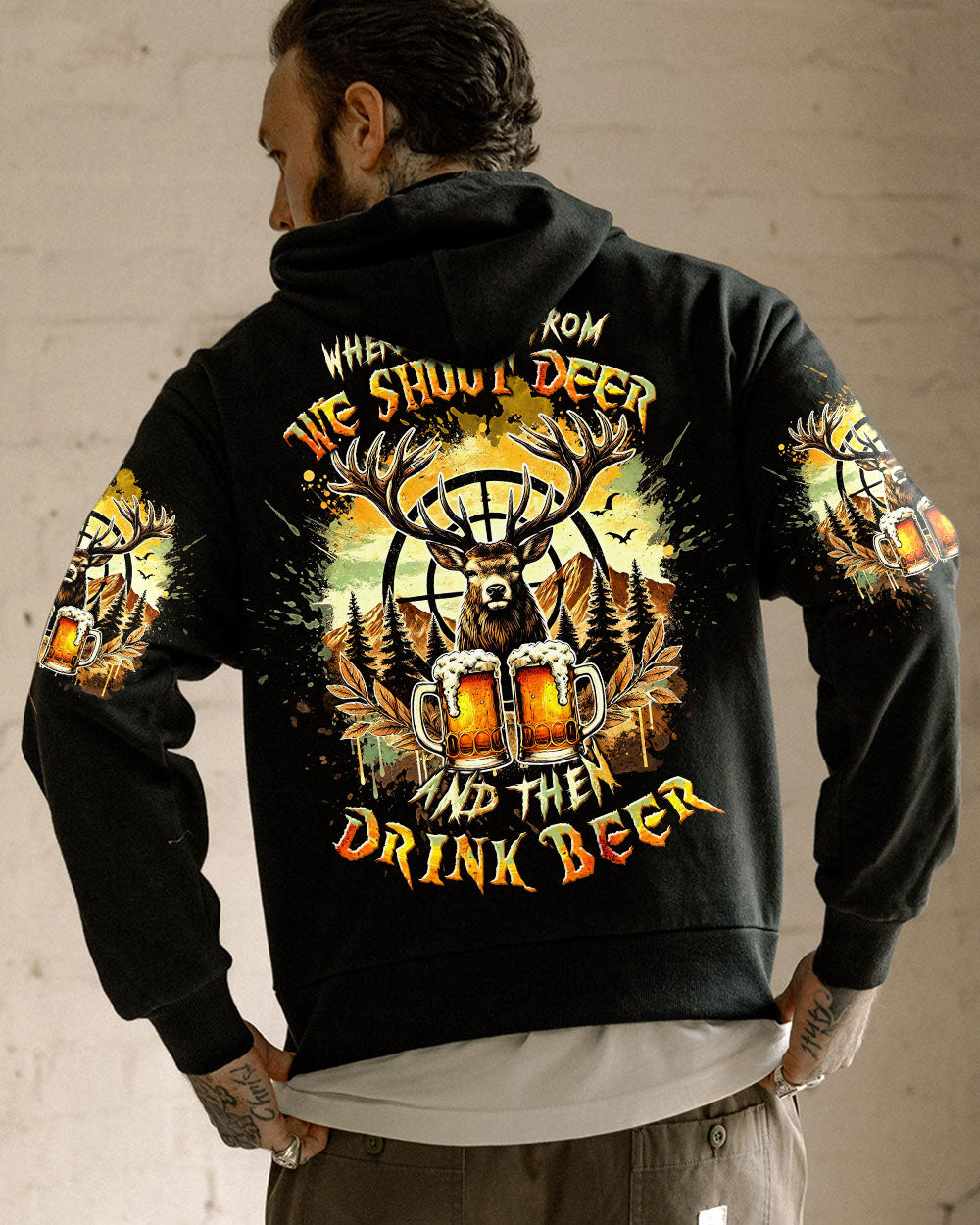 BLISSCORNERS WE SHOOT DEER AND THEN DRINK BEER ALL OVER PRINT