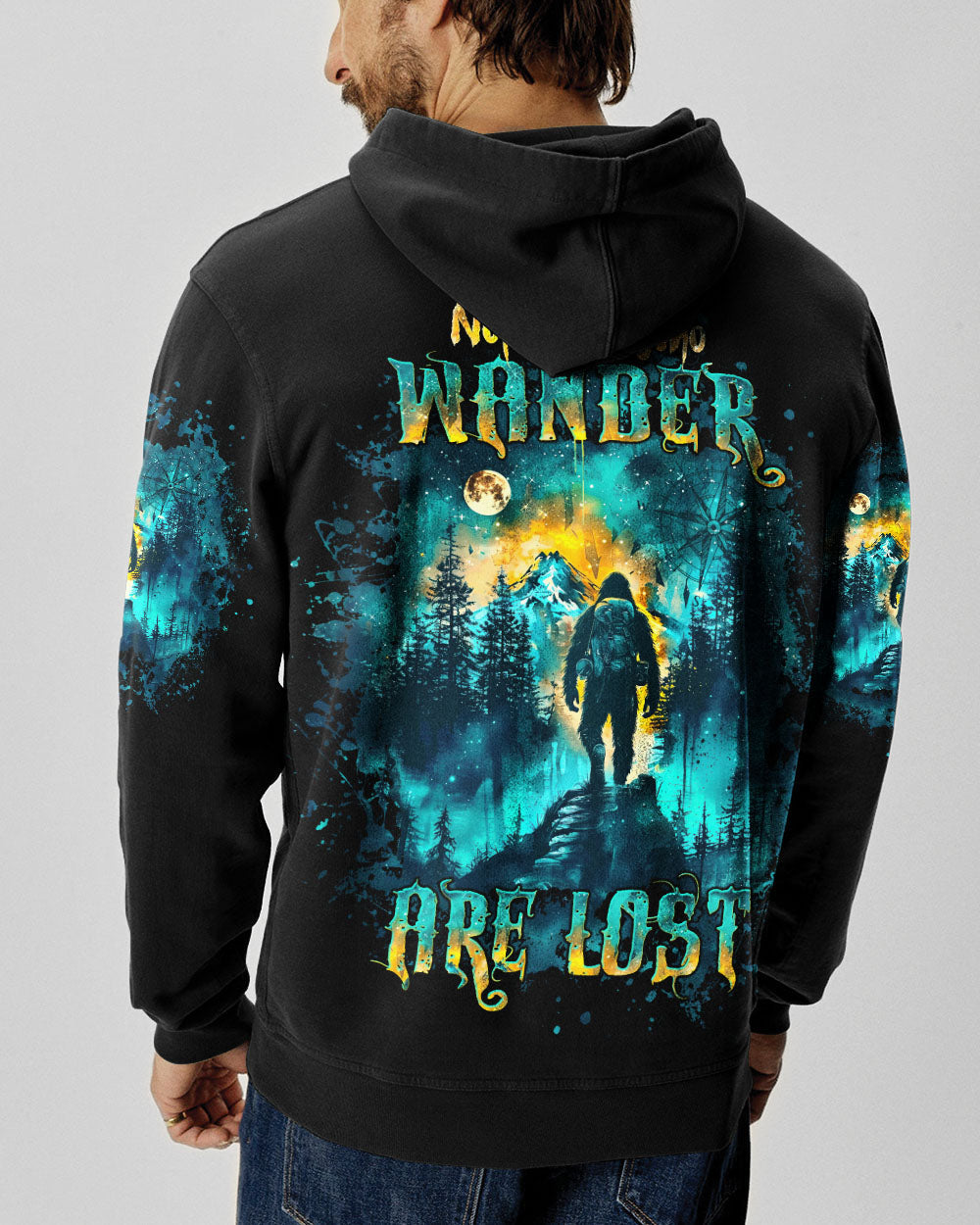 BLISSCORNERS NOT ALL WHO WANDER ARE LOST BIGFOOT COMPASS ALL OVER PRINT