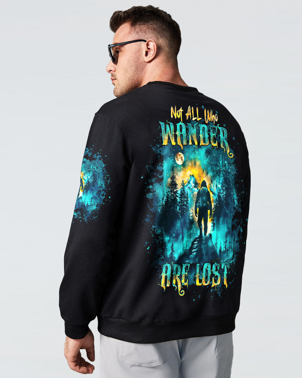 BLISSCORNERS NOT ALL WHO WANDER ARE LOST BIGFOOT COMPASS ALL OVER PRINT