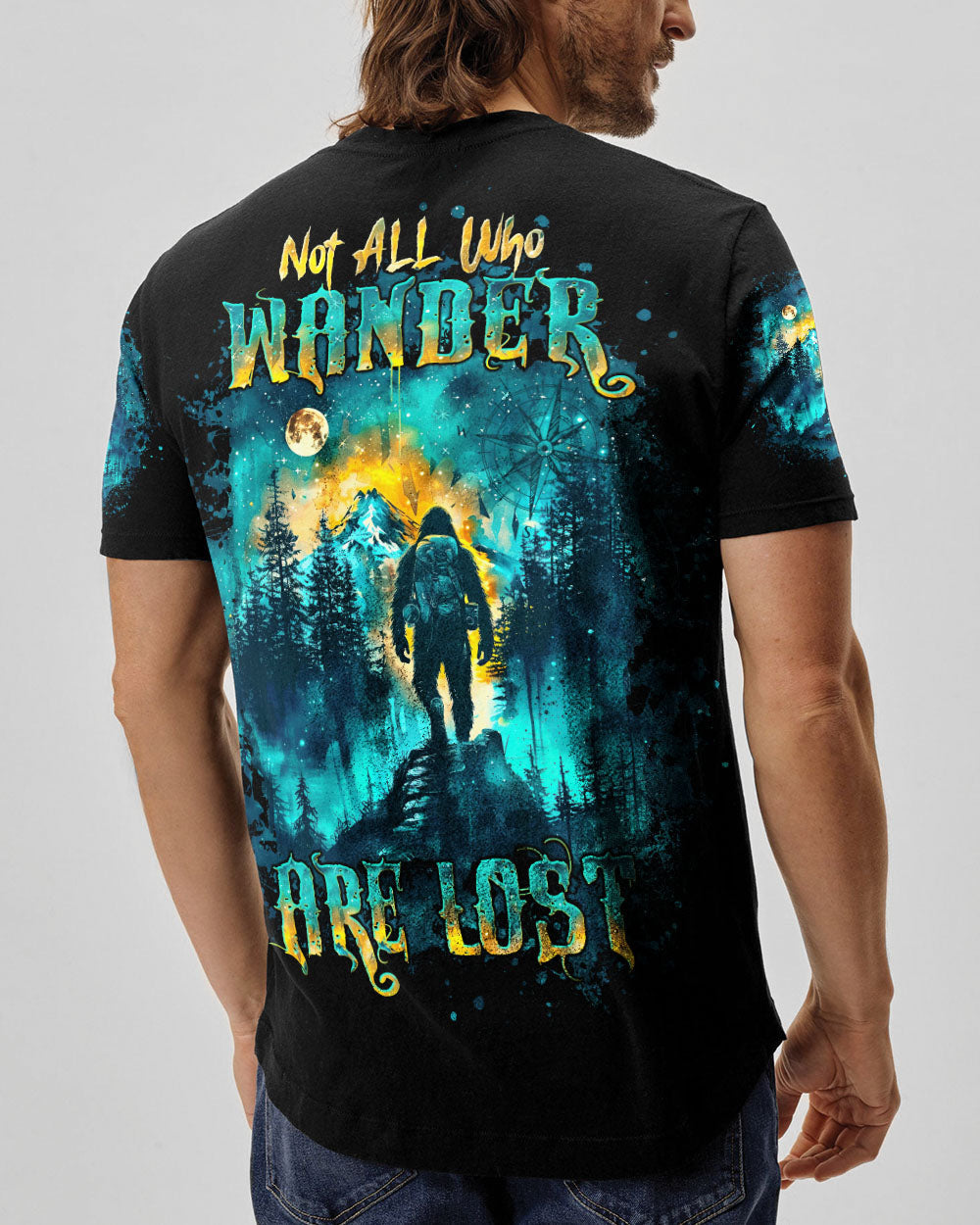 BLISSCORNERS NOT ALL WHO WANDER ARE LOST BIGFOOT COMPASS ALL OVER PRINT