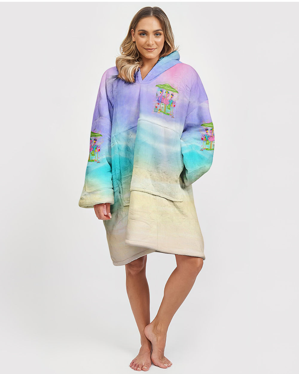 BLISSCORNERS SANDY TOES SUNKISSED NOSE FLAMINGO SHERPA BLANKET HOODIE