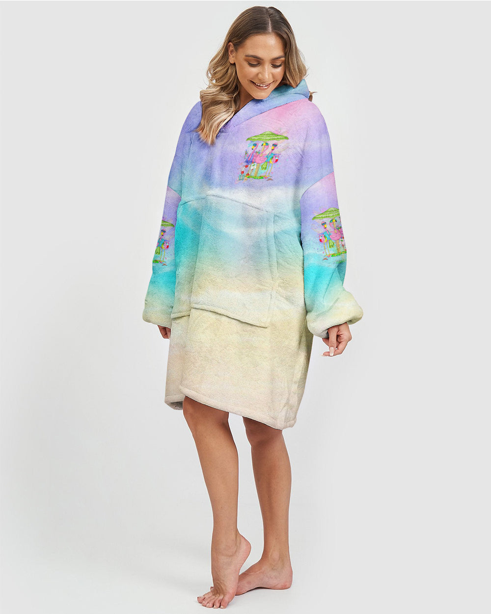 BLISSCORNERS SANDY TOES SUNKISSED NOSE FLAMINGO SHERPA BLANKET HOODIE
