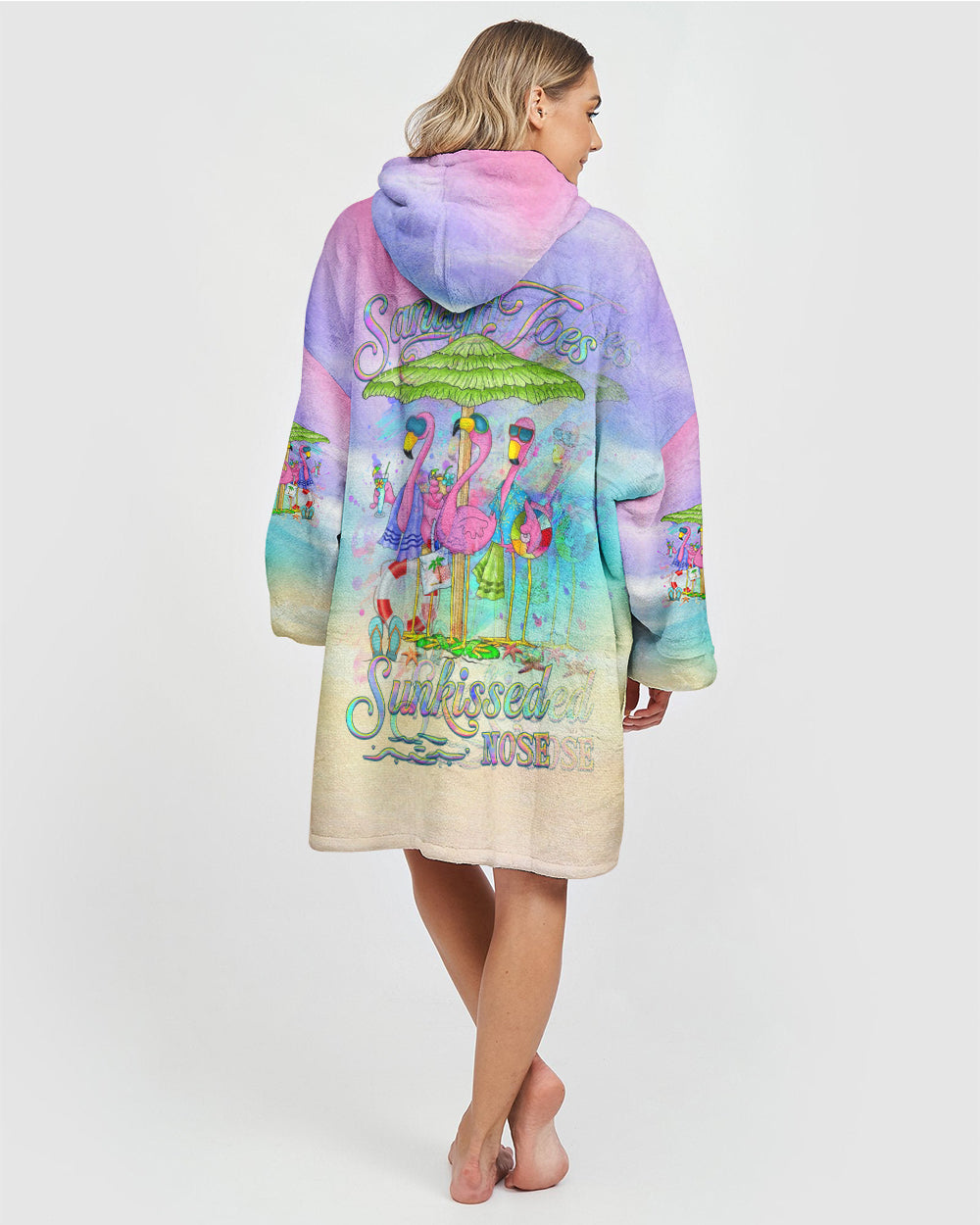 BLISSCORNERS SANDY TOES SUNKISSED NOSE FLAMINGO SHERPA BLANKET HOODIE