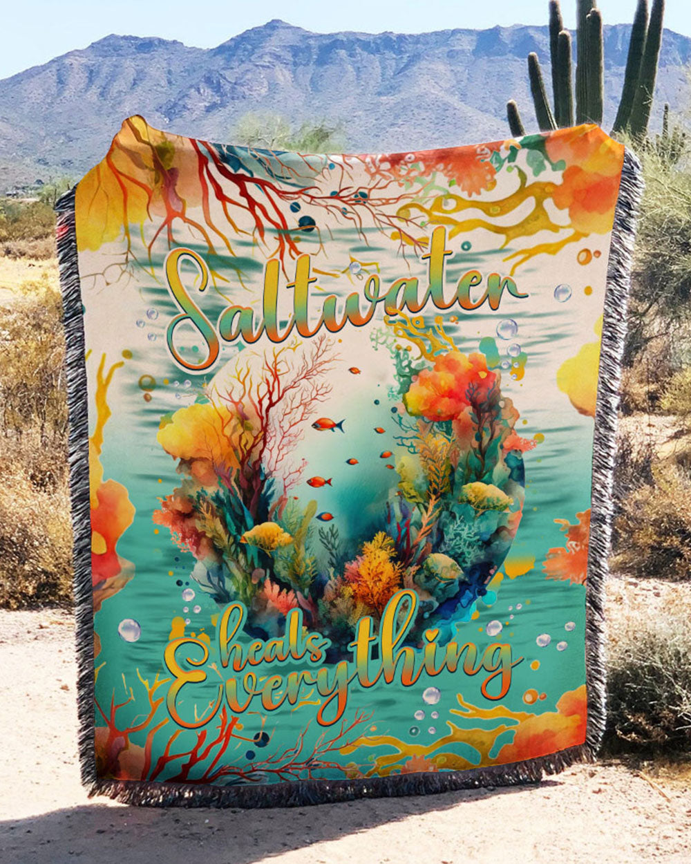 BLISSCORNERS SALTWATER HEALS EVERYTHING WOVEN AND FLEECE BLANKET