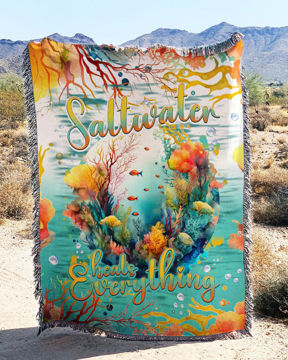 BLISSCORNERS SALTWATER HEALS EVERYTHING WOVEN AND FLEECE BLANKET