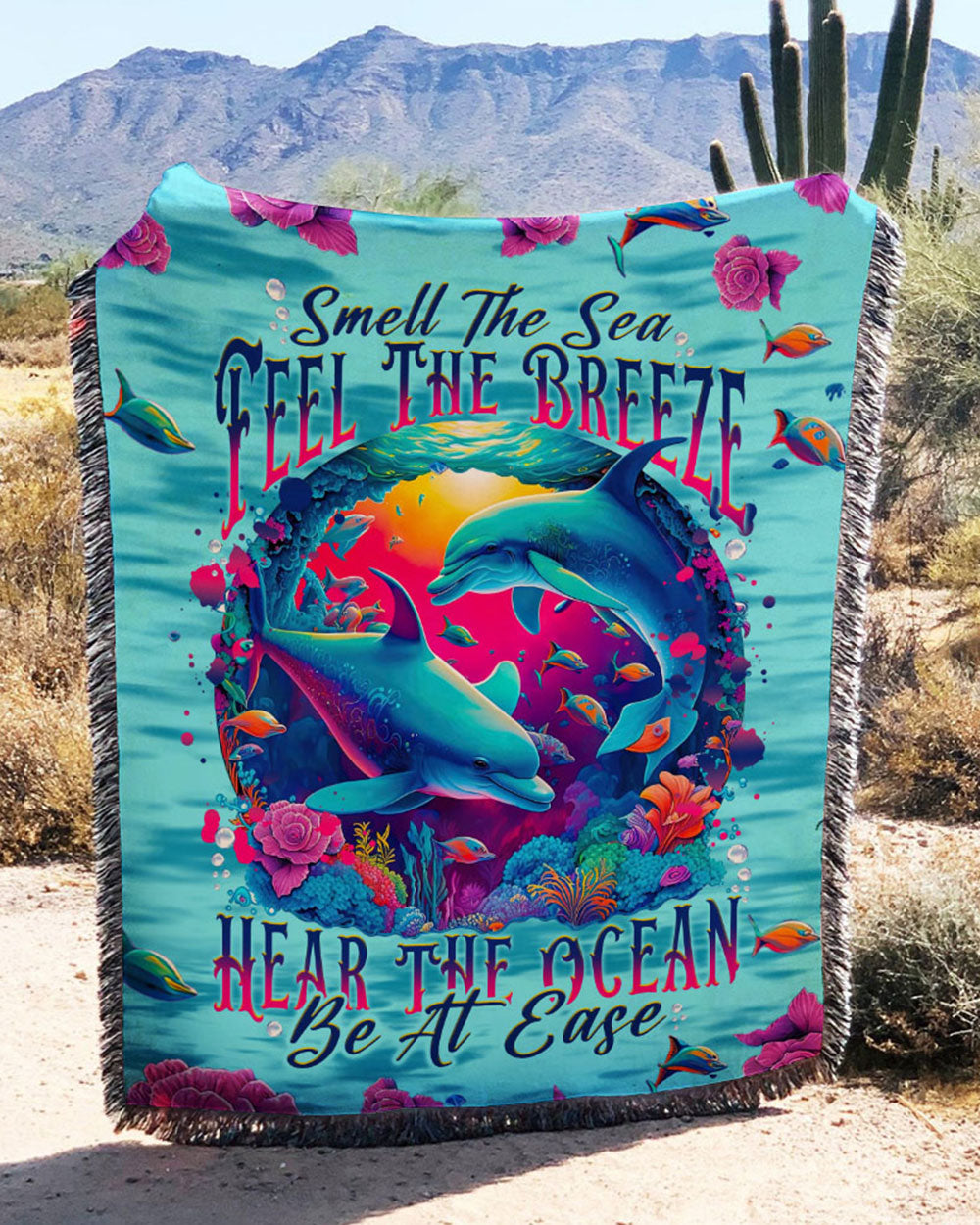 BLISSCORNERS SMELL THE SEA FEEL THE BREEZE DOLPHIN WOVEN AND FLEECE BLANKET