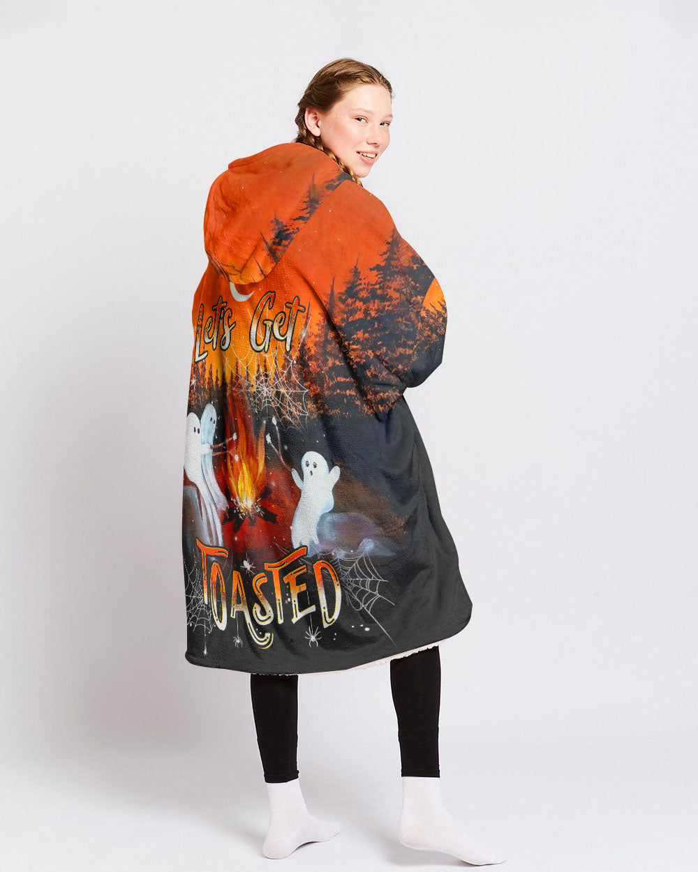BLISSCORNERS LET'S GET TOASTED BOOS HALLOWEEN SHERPA BLANKET HOODIE