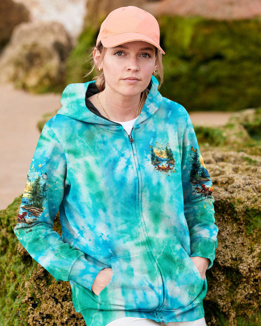BLISSCORNERS MEET ME AT MY HAPPY PLACE CAMPFIRE TIE DYE ALL OVER PRINT