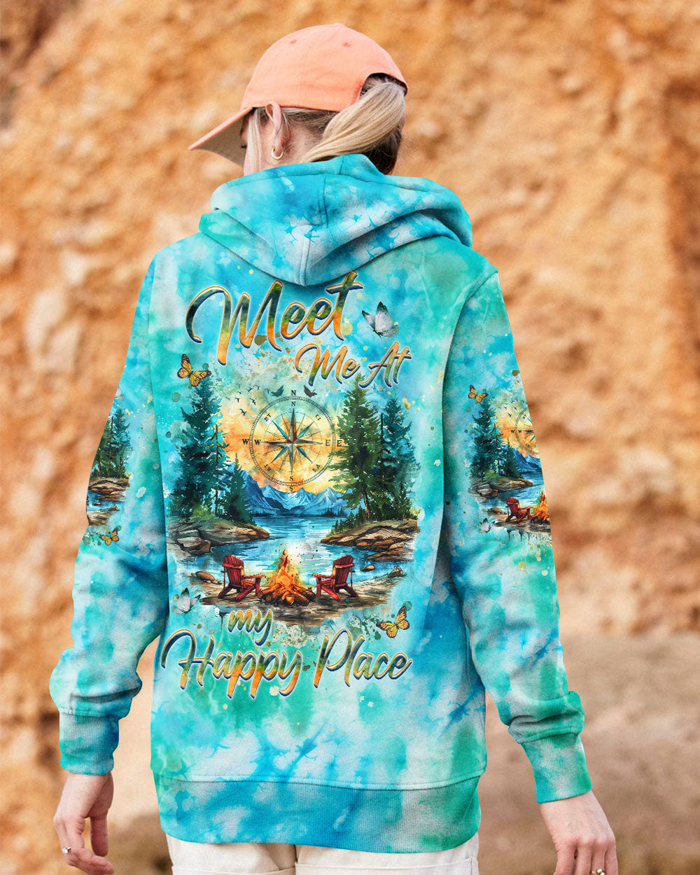 BLISSCORNERS MEET ME AT MY HAPPY PLACE CAMPFIRE TIE DYE ALL OVER PRINT