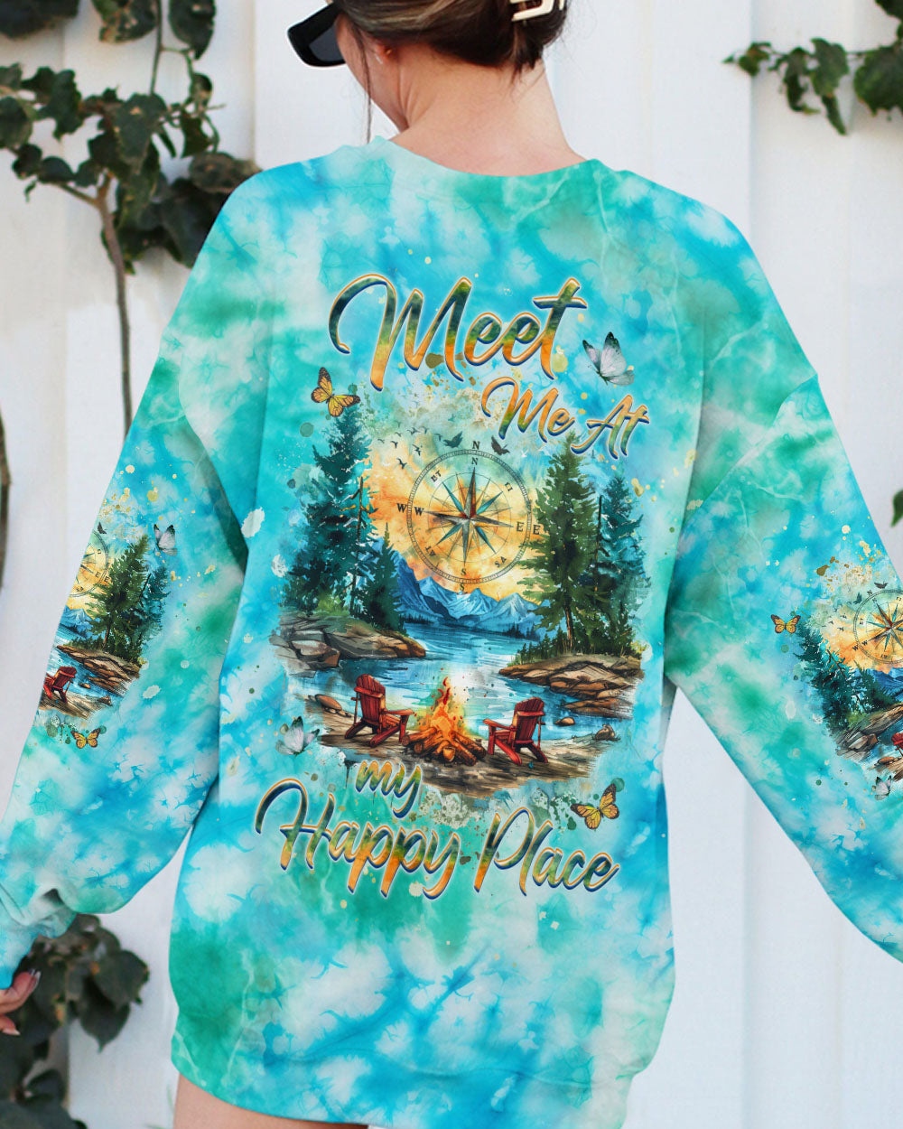 BLISSCORNERS MEET ME AT MY HAPPY PLACE CAMPFIRE TIE DYE ALL OVER PRINT