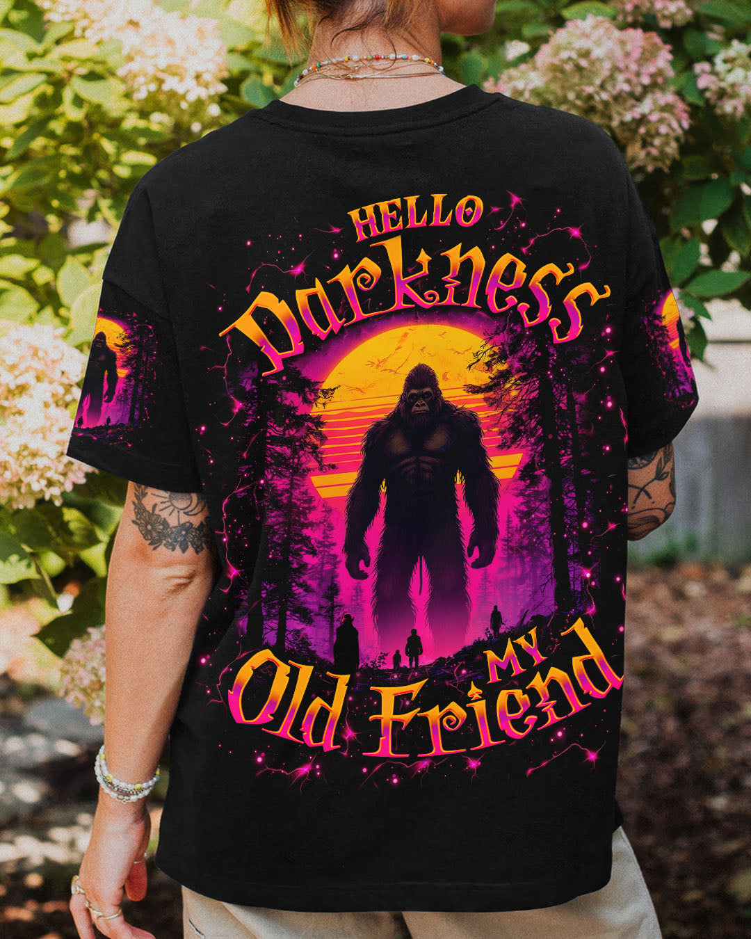 BLISSCORNERS HELLO DARKNESS MY OLD FRIEND BIGFOOT ALL OVER PRINT