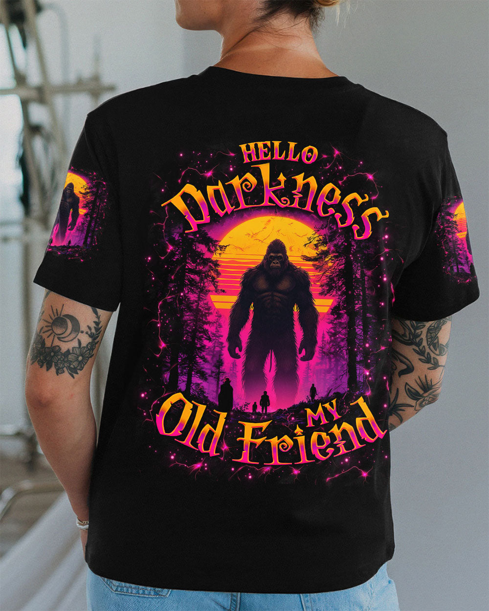 BLISSCORNERS HELLO DARKNESS MY OLD FRIEND BIGFOOT ALL OVER PRINT