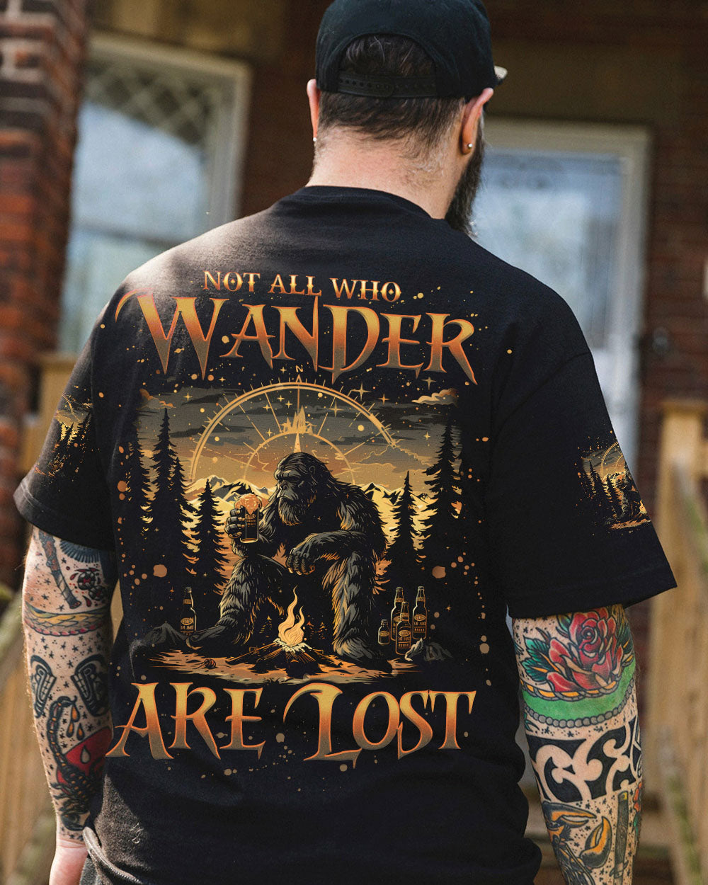 BLISSCORNERS NOT ALL WHO WANDER ARE LOST BIGFOOT COMPASS ALL OVER PRINT