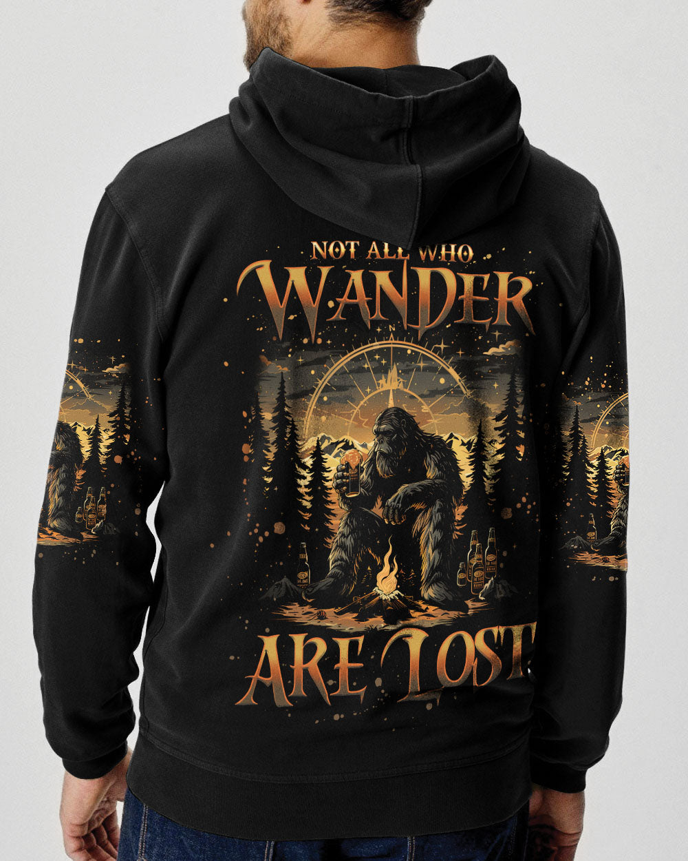 BLISSCORNERS NOT ALL WHO WANDER ARE LOST BIGFOOT COMPASS ALL OVER PRINT