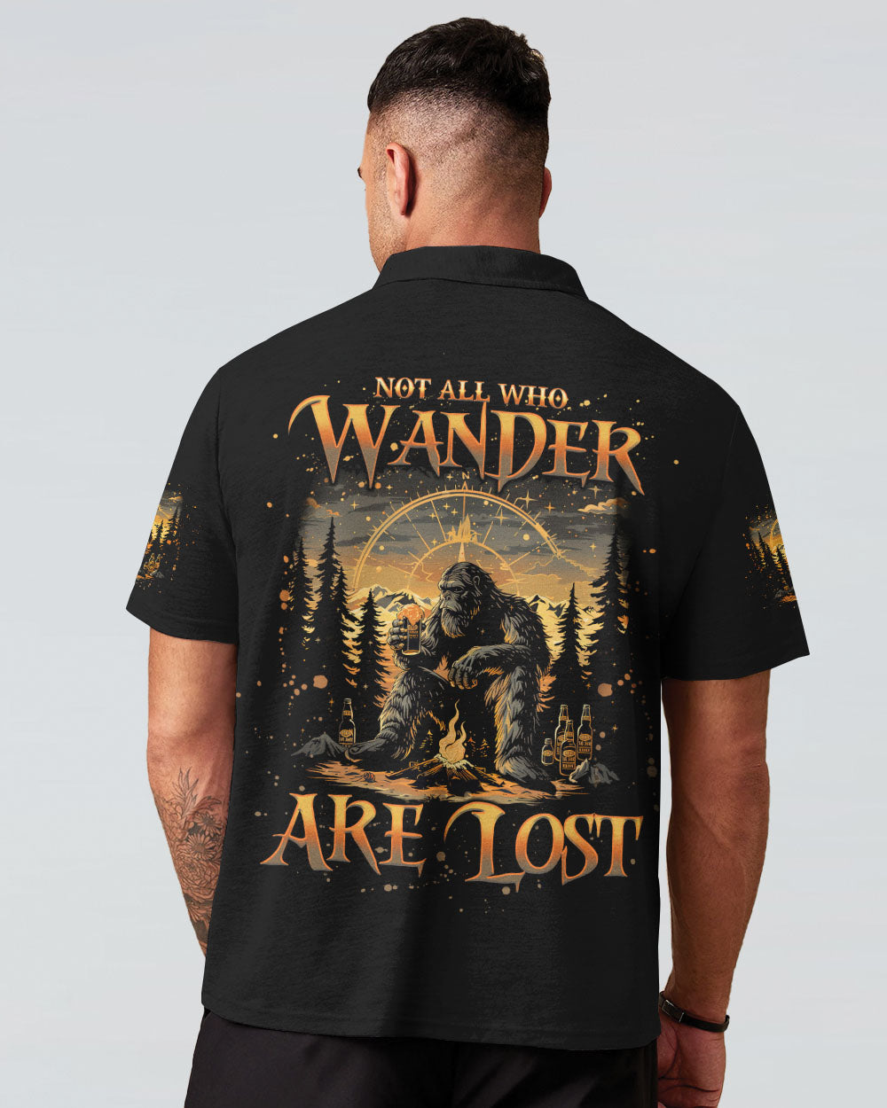 BLISSCORNERS NOT ALL WHO WANDER ARE LOST BIGFOOT COMPASS ALL OVER PRINT