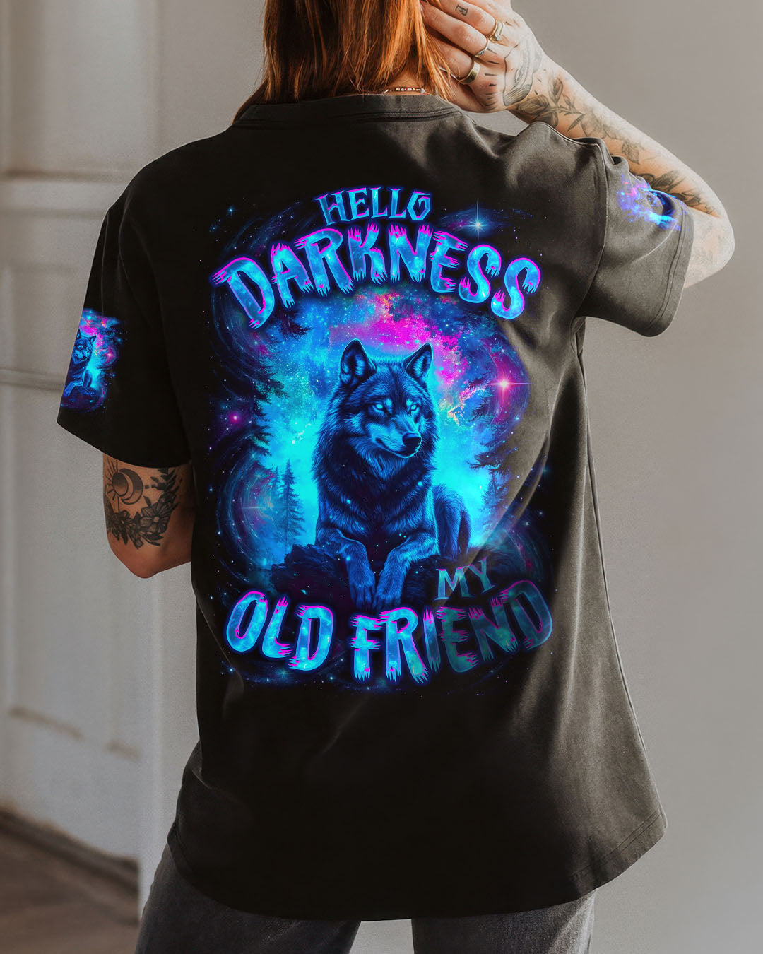 BLISSCORNERS HELLO DARKNESS MY OLD FRIEND WOLF ALL OVER PRINT