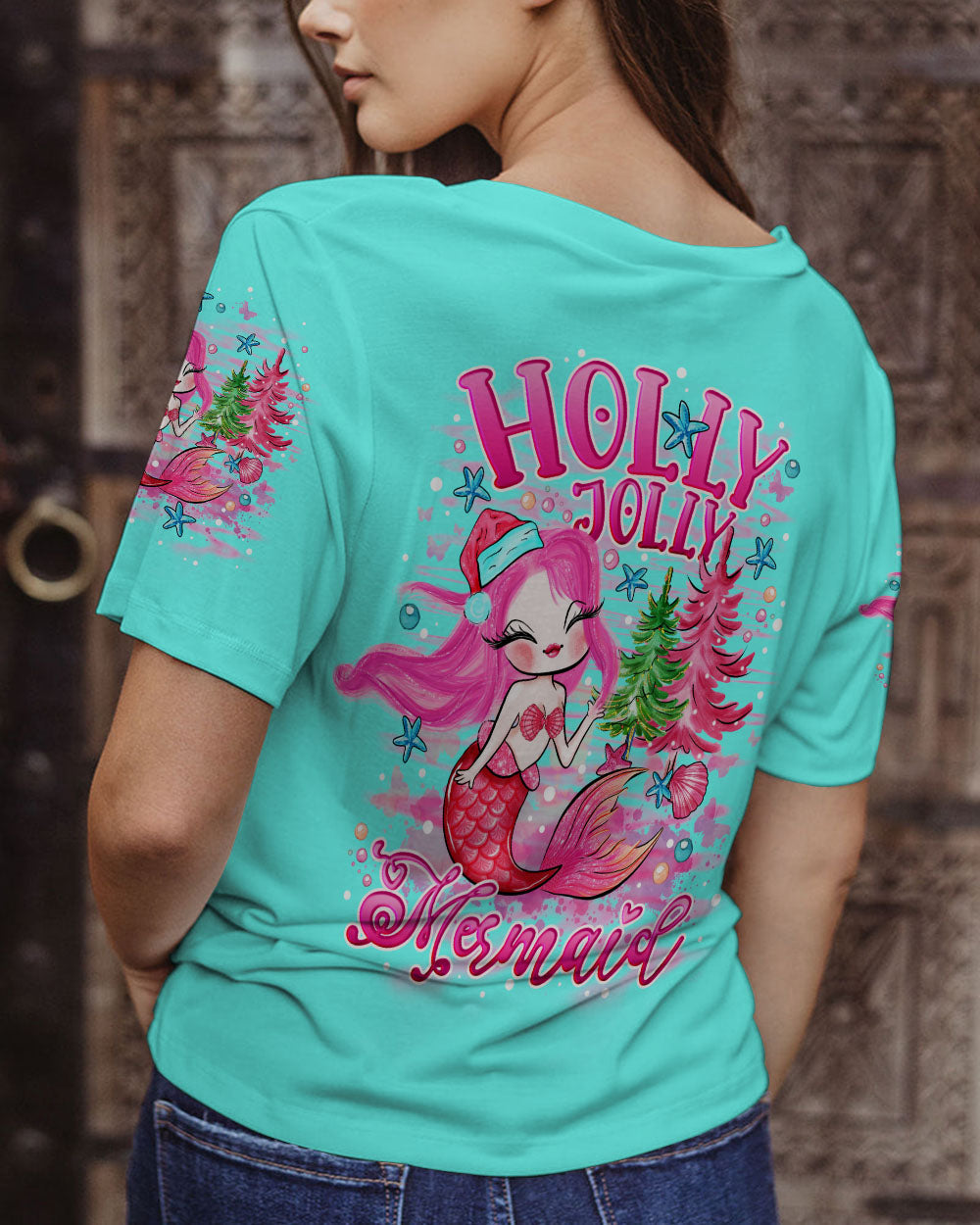 BLISSCORNERS HOLLY JOLLY MERMAID CHRISTMAS ALL OVER PRINT