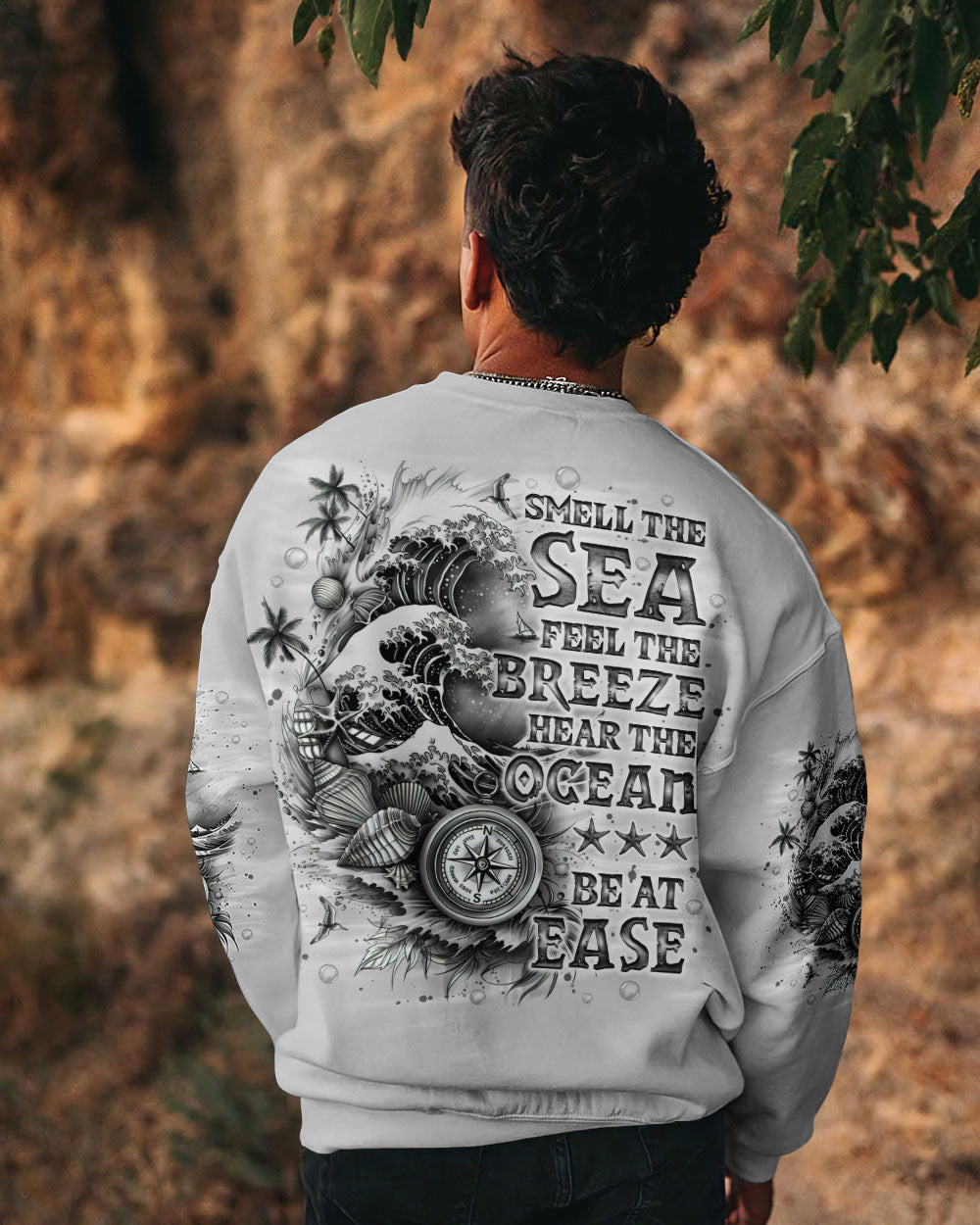 BLISSCORNERS SMELL THE SEA FEEL THE BREEZE COMPASS WAVES  ALL OVER PRINT