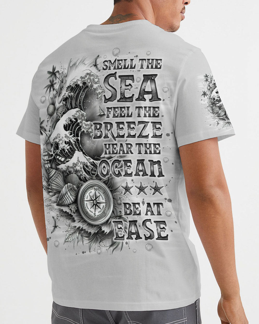 BLISSCORNERS SMELL THE SEA FEEL THE BREEZE COMPASS WAVES  ALL OVER PRINT