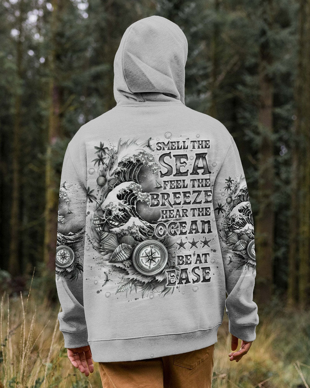 BLISSCORNERS SMELL THE SEA FEEL THE BREEZE COMPASS WAVES  ALL OVER PRINT