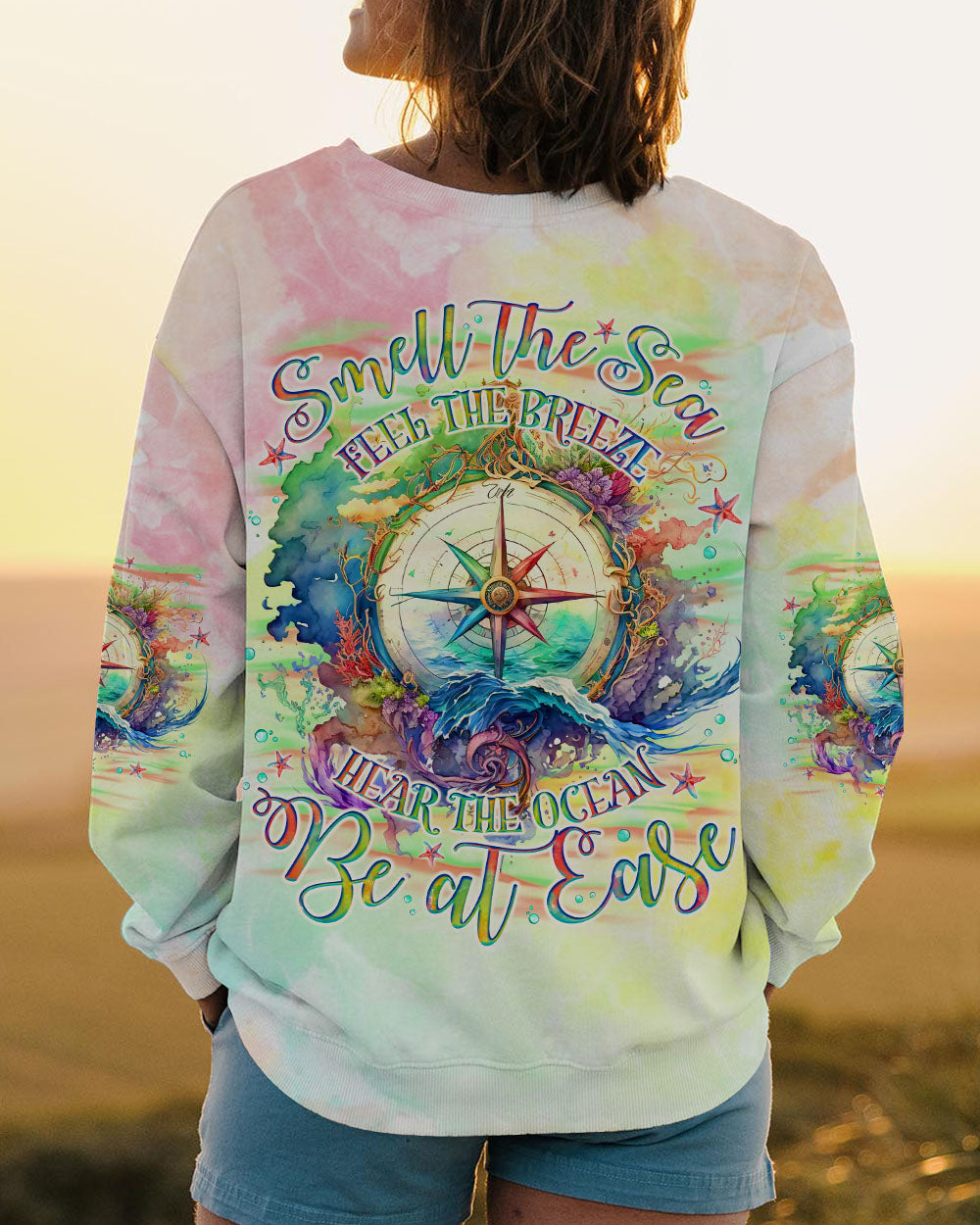 BLISSCORNERS SMELL THE SEA FEEL THE BREEZE COMPASS ALL OVER PRINT