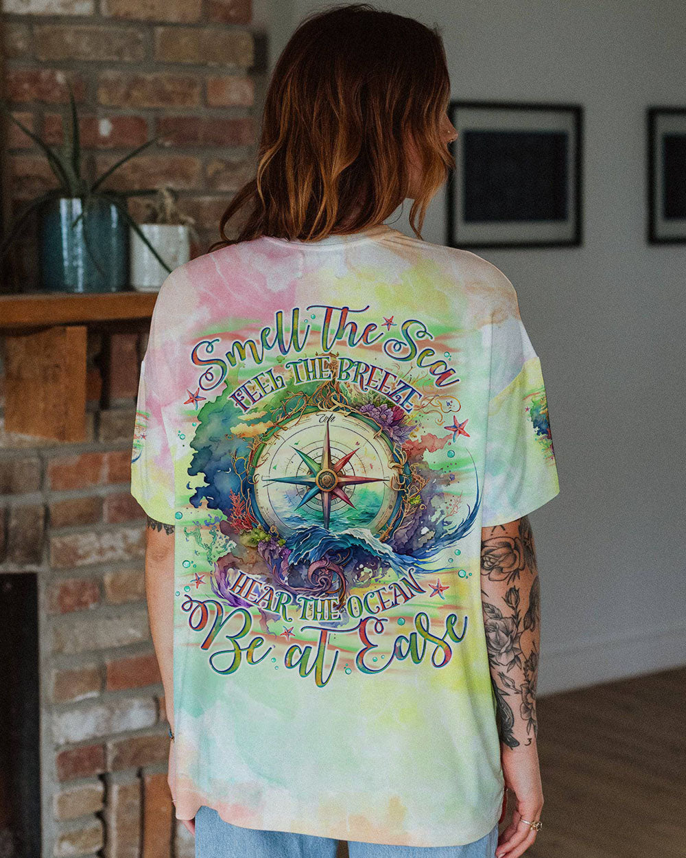 BLISSCORNERS SMELL THE SEA FEEL THE BREEZE COMPASS ALL OVER PRINT