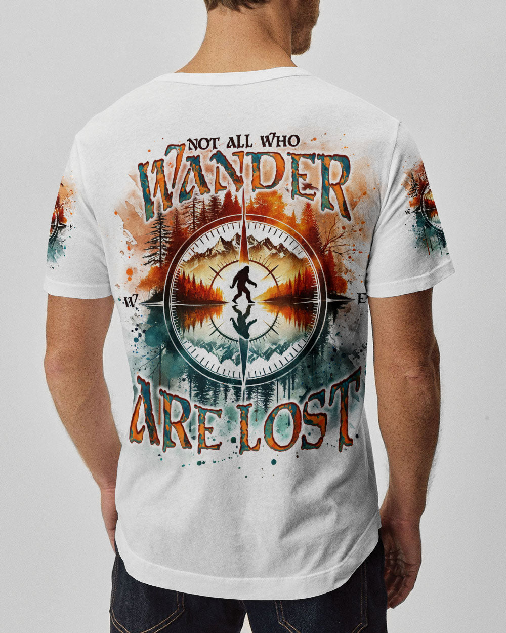 BLISSCORNERS NOT ALL WHO WANDER ARE LOST BIGFOOT COMPASS ALL OVER PRINT