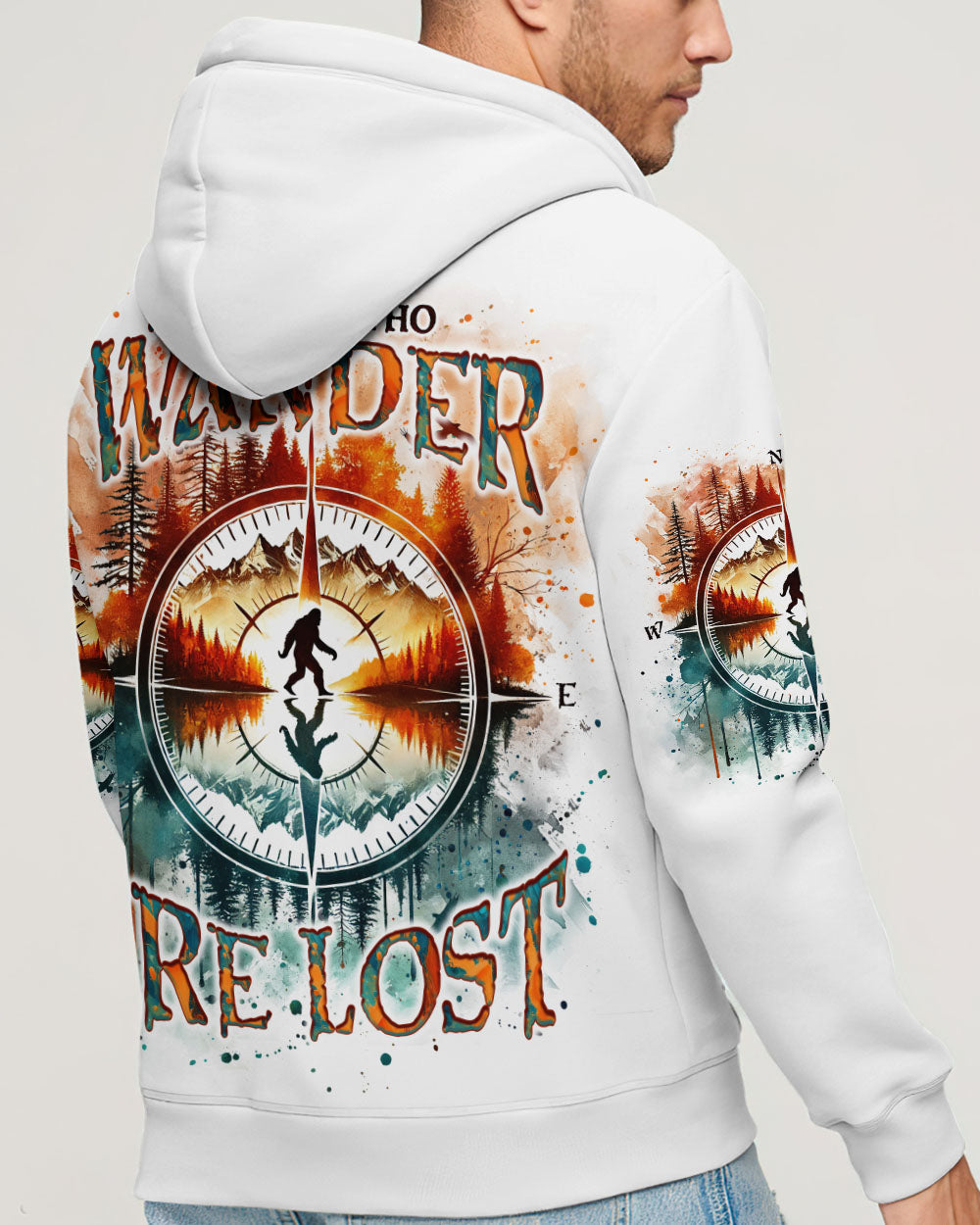 BLISSCORNERS NOT ALL WHO WANDER ARE LOST BIGFOOT COMPASS ALL OVER PRINT