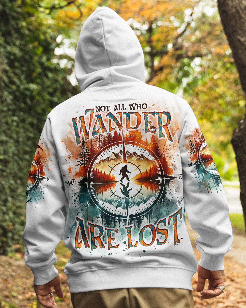 BLISSCORNERS NOT ALL WHO WANDER ARE LOST BIGFOOT COMPASS ALL OVER PRINT