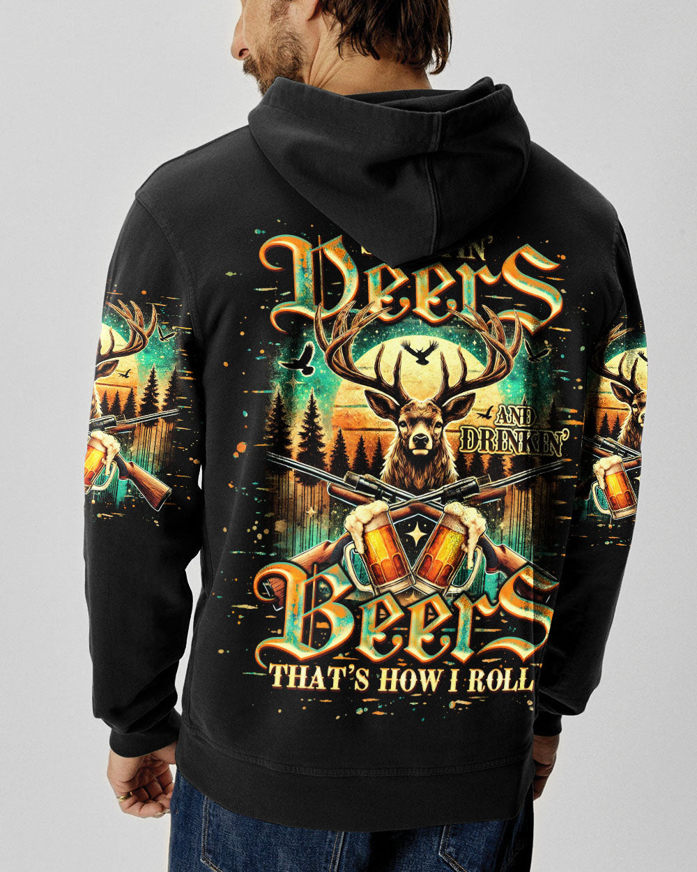 BLISSCORNERS SHOOTING DEERS AND DRINKING BEERS ALL OVER PRINT